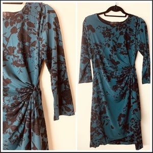 Tahari Rose Floral Twist Dress in Teal Green size 8